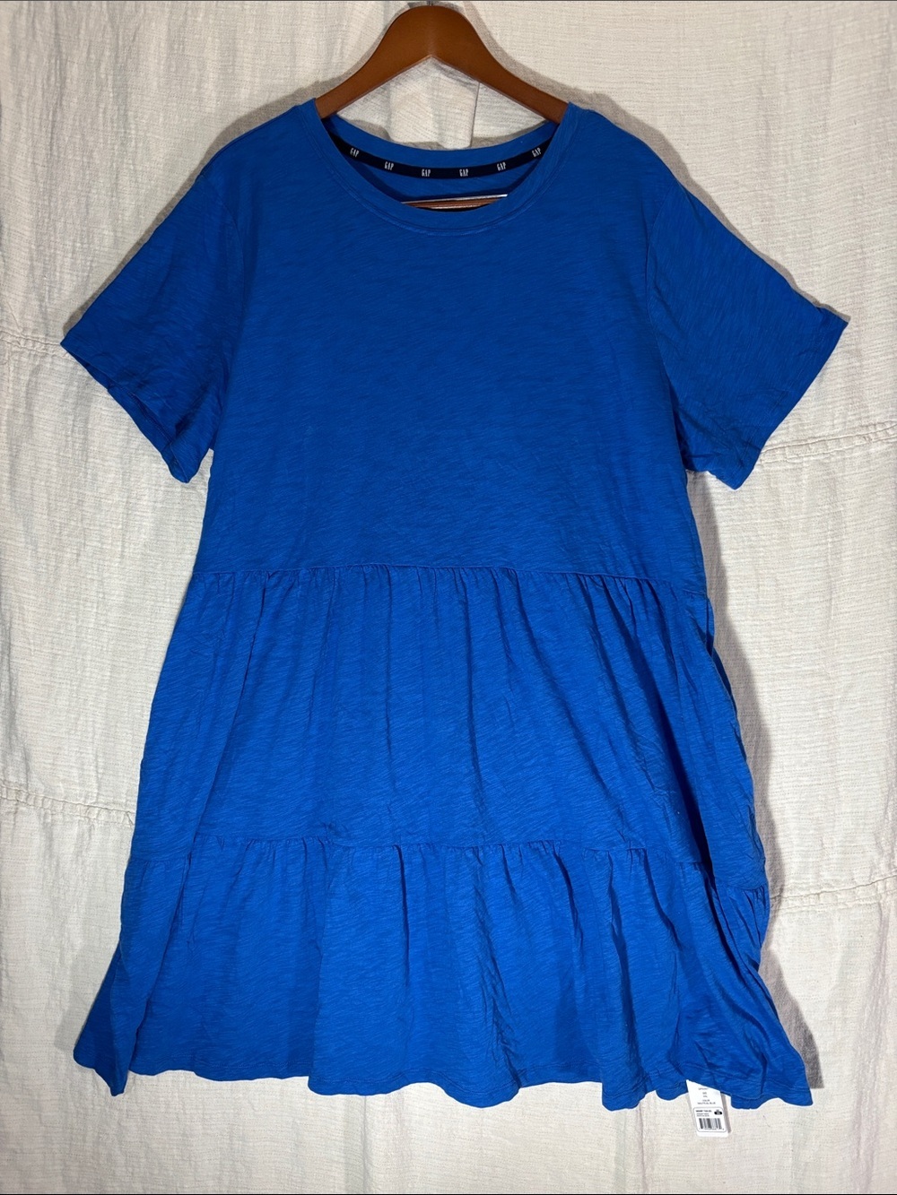 NWT GAP Nautical Blue 100% Cotton Tiered Midi T-Shirt Dress XXL With Pockets